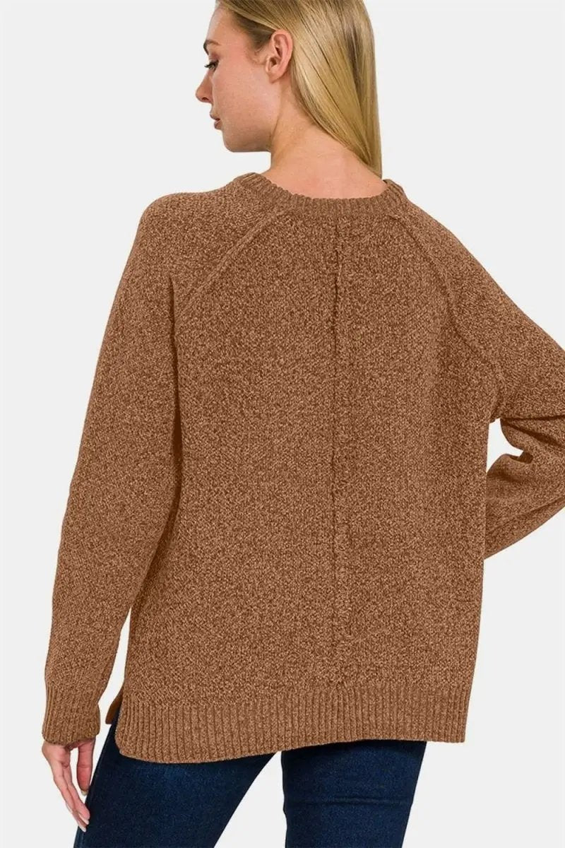 Zenana Side Slit Raglan Sleeve Sweater - Love Salve
